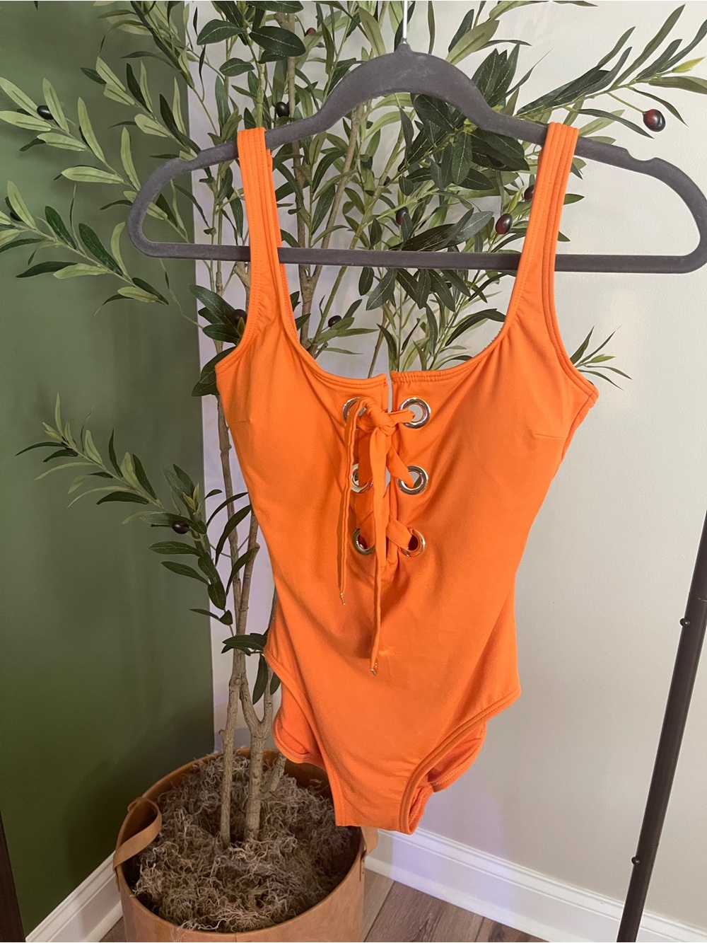 MICHAEL Michael Kors Orange Lace-Up One-Piece Swimsuit